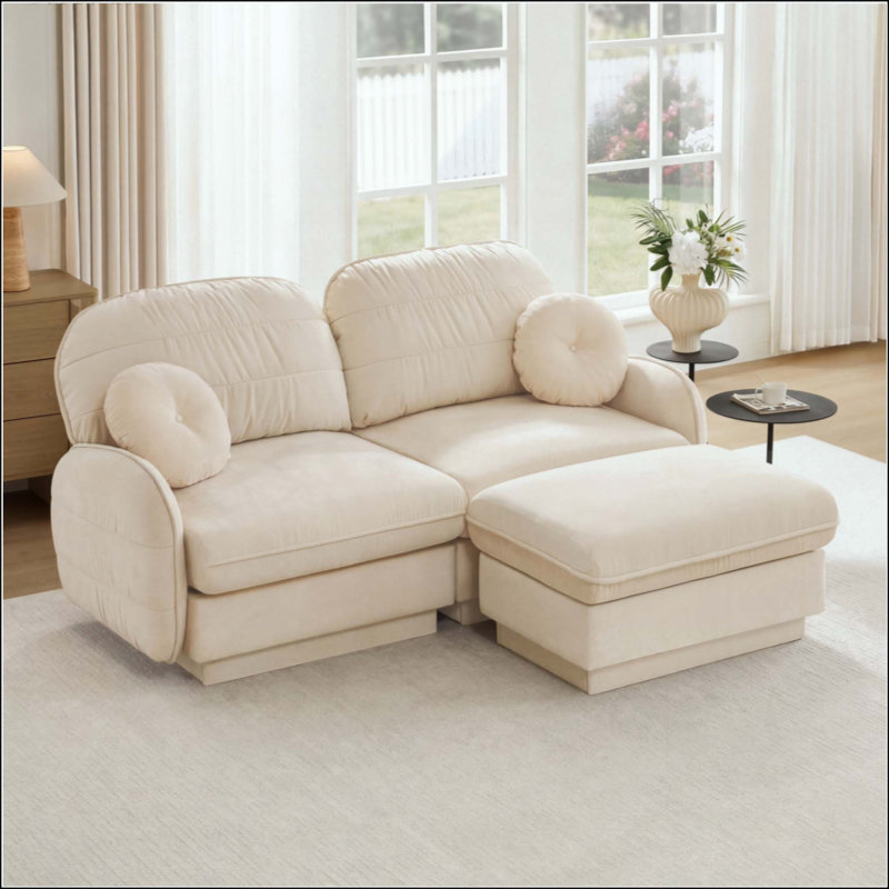 Canapé en L Chenille Cloud, Beige crème