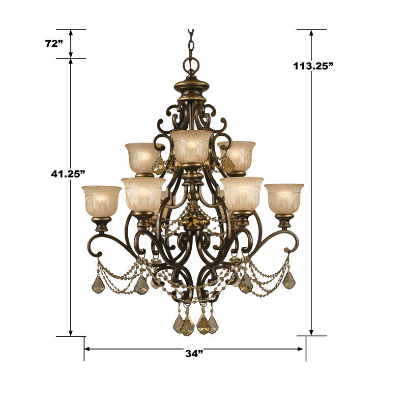 Tusten 9 - Light Dimmable Classic / Traditional Chandelier, Golden Teak Majestic Wood Polished