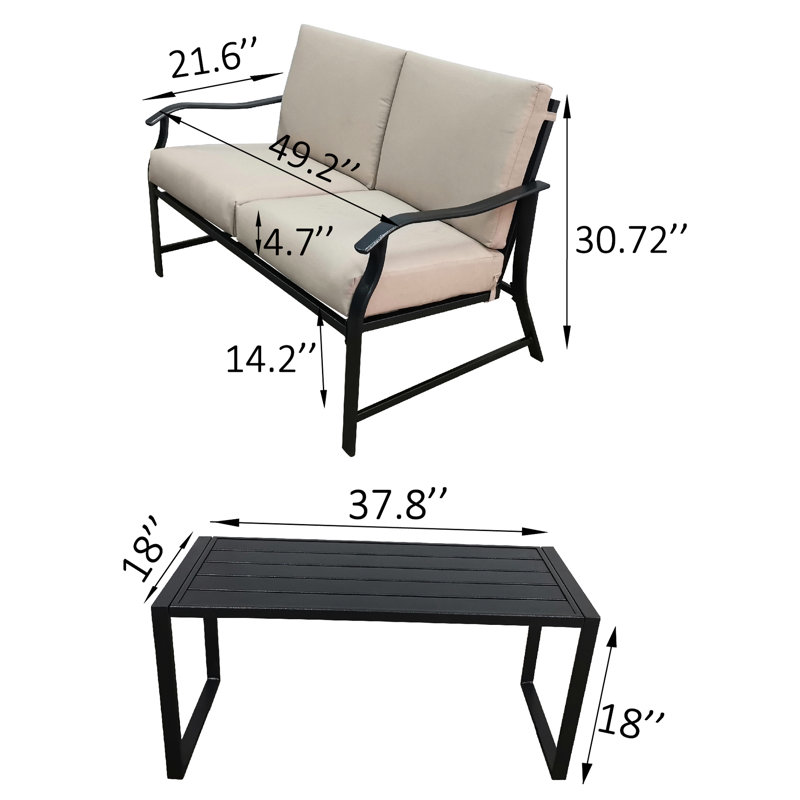 B And Table - Black Metal Living Area Accessories Decoration For Homes Interiors, Beige Cushion/Black Frame