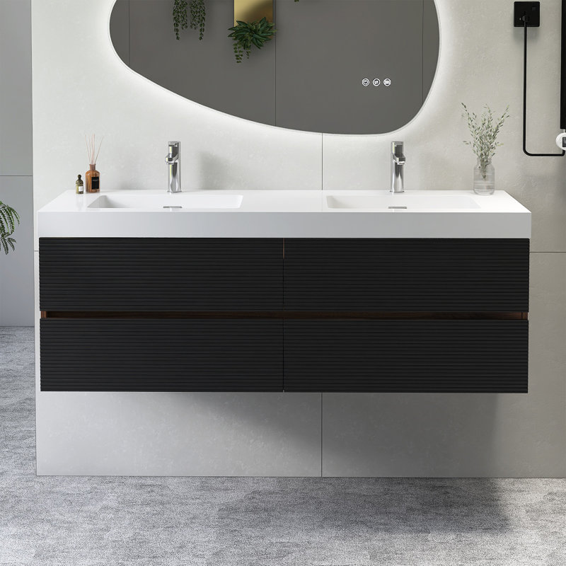 60''Wall Mounted Bathroom Vanity With Solid Surface Sink