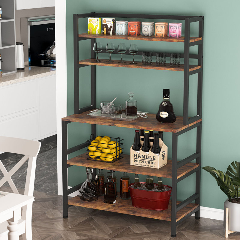 Delcastillo 31.5'' Steel Standard Baker's Rack with Microwave Compatibility, Rustic Brown
