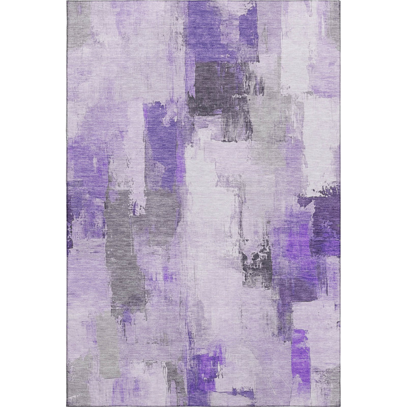 Tapis abstrait lavable à la machine Premium Premium Pinkston, Rectangle 10 pi x 14 pi