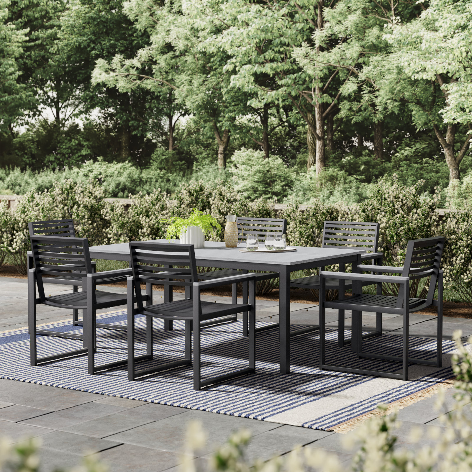 Townsend 72" Patio Dining Set, White/Dark Gray