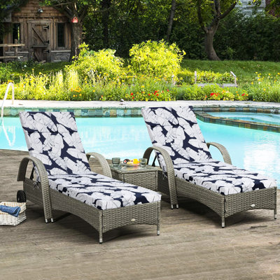 Coussin de chaise longue 2 pièces, 75 po x 22,8 po x 2 po, extérieur / intérieur, eau, 100%, éponge à haute résilience, attaches, patio bleu / feuille intérieur / extérieur, bleu / feuille, nettoyage sans effort