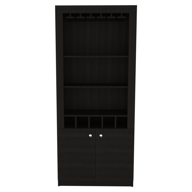 Armoire de bar rectangulaire noire à 5 tablettes Wengue