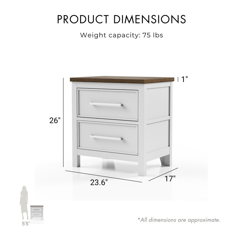 Lonegan 2-Piece 2-Drawer Nightstands Set, White