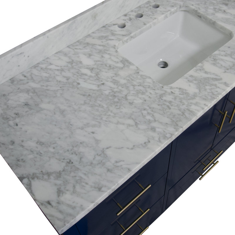 Ensemble de meuble-lavabo simple 60 po Kiara, Bleu royal, Marbre de Carrare