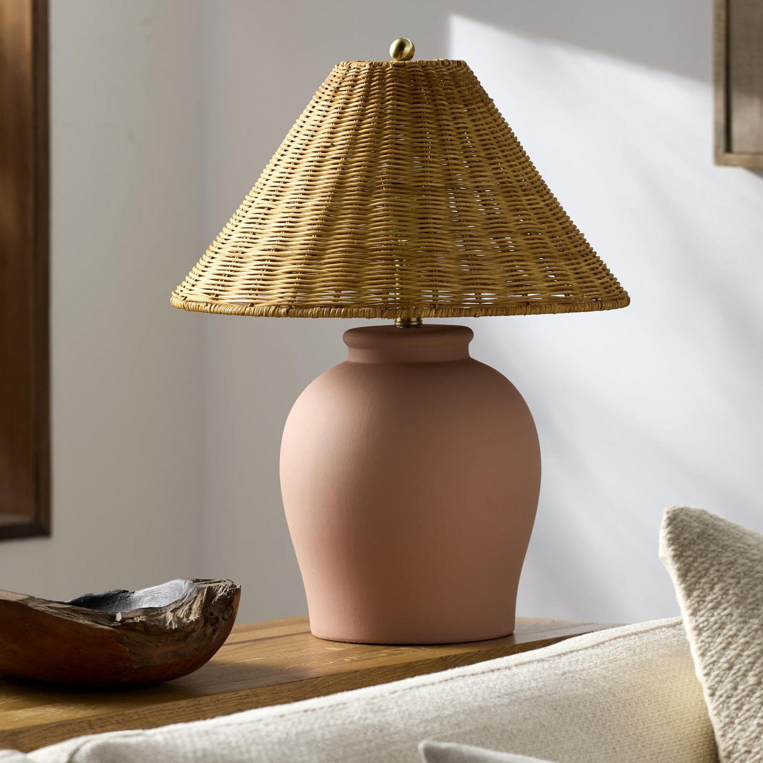 Chemise 22" Ceramic Table Lamp, Rattan, Terracotta