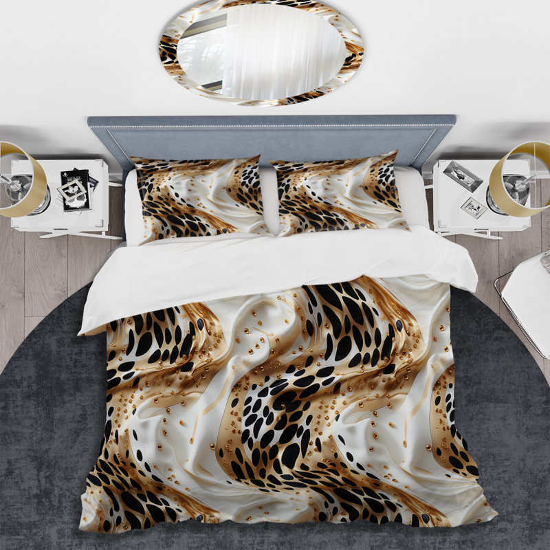 Ensemble de housse de couette noir et doré, Housse de couette simple + 1 taie décorative stan