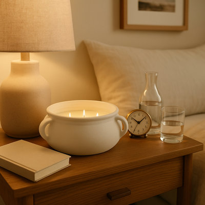Decorative Bowl Scented Candle - Modern Elegant Candle For Bookshelf, Coffee Table, Bedroom, And Living Room Decor - 12", White