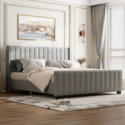 Lit plateforme tapissier moderne, 10 lattes + 3 pieds de support centraux, très grand lit, aucun sommier requis, assemblage facile