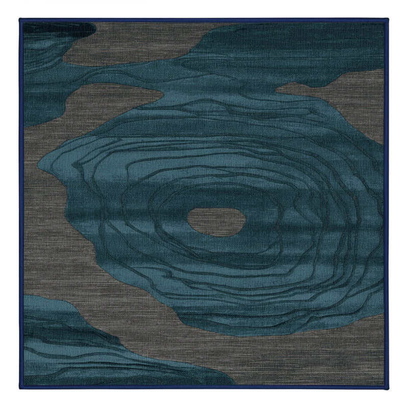 Machine Washable Abstract Blue Area Rug, Square 4'