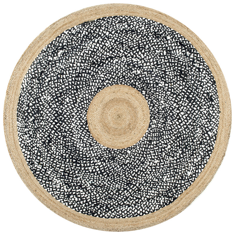 Risha Power Loom Natural Cotton Black/ Tan Rug, Round 8'