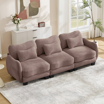 Chenille Supportive Three-Seater Sofa with Exquisite Waist Pillow,Ergonomic Curve Design, Easy to Assemble Modular Couch for Living Room Office