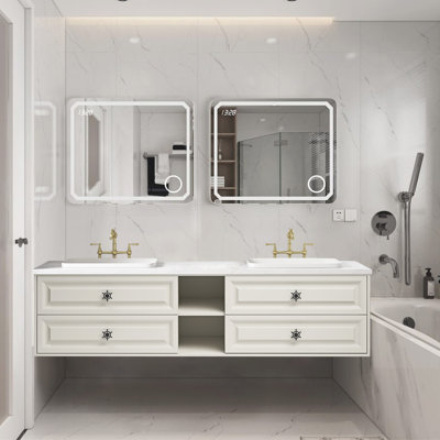 Meuble-lavabo double 84 po avec plateau en pierre reconstituée Nikitha
