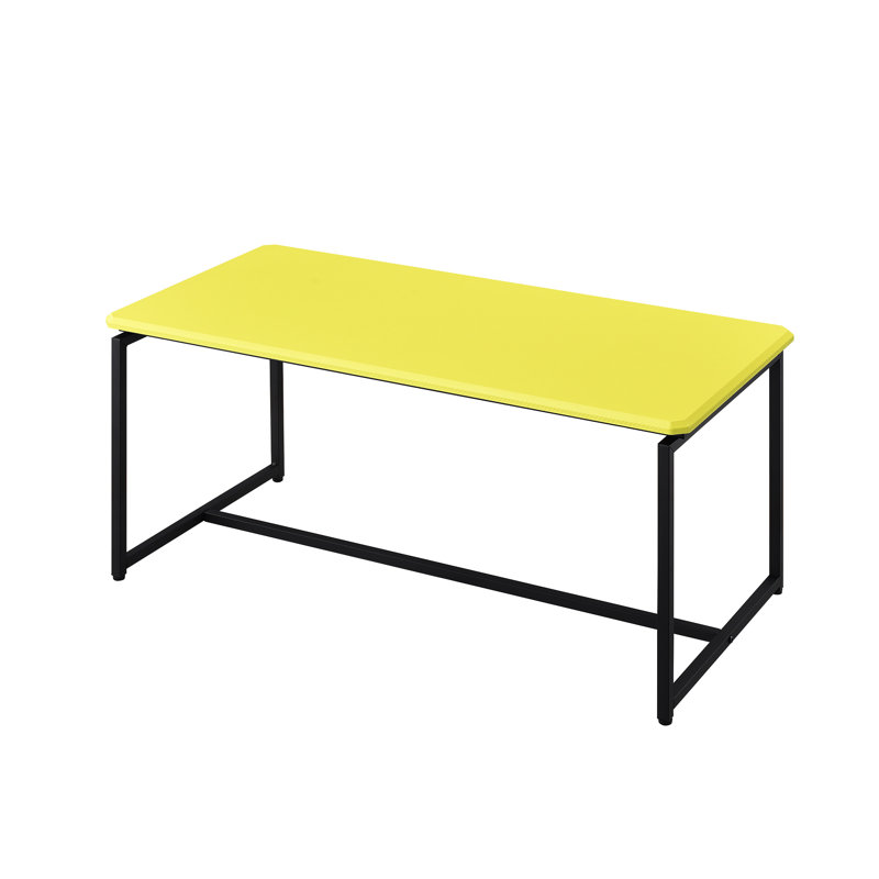 Table basse l 39,5 po x P 19 po et table d'extrémité l 19 po x P 15,5 po x P 21,5 po - table en fibre de carbone et jaune, 2 tables, plateaux de table, structure en métal, pieds réglables, bords biseautés, densité moyenne, coins inclinés