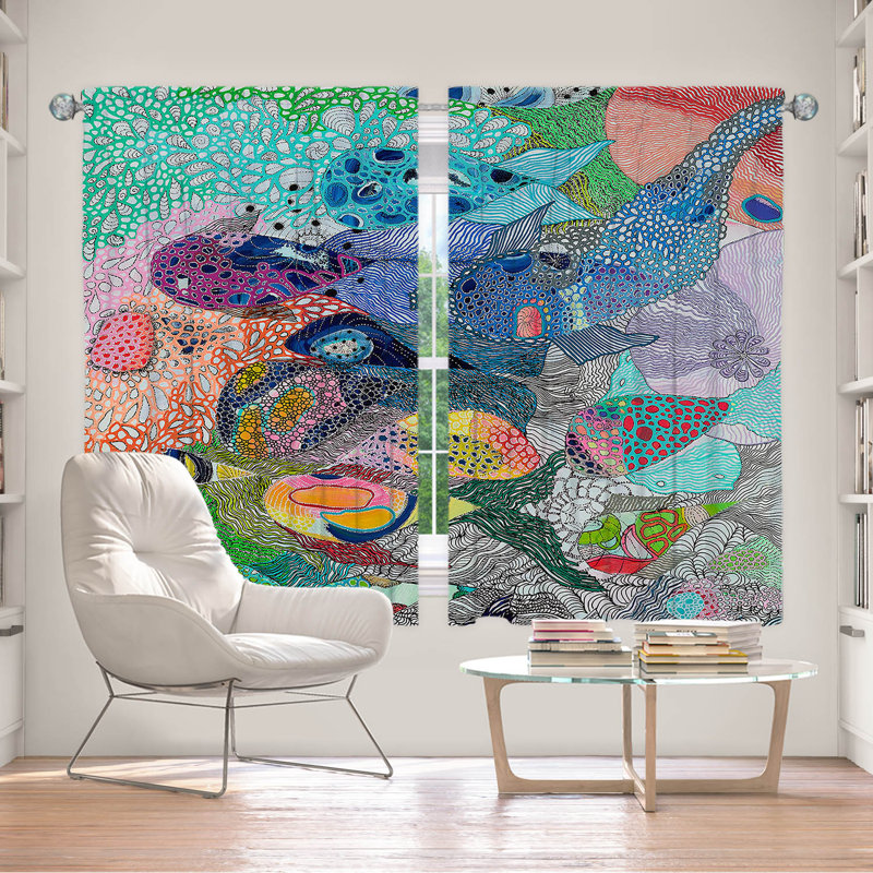 Ensemble de 2 rideaux doublÃ©s sur mesure par Sonia Begley - Coral Reef 1, L 40 po x L 52 po