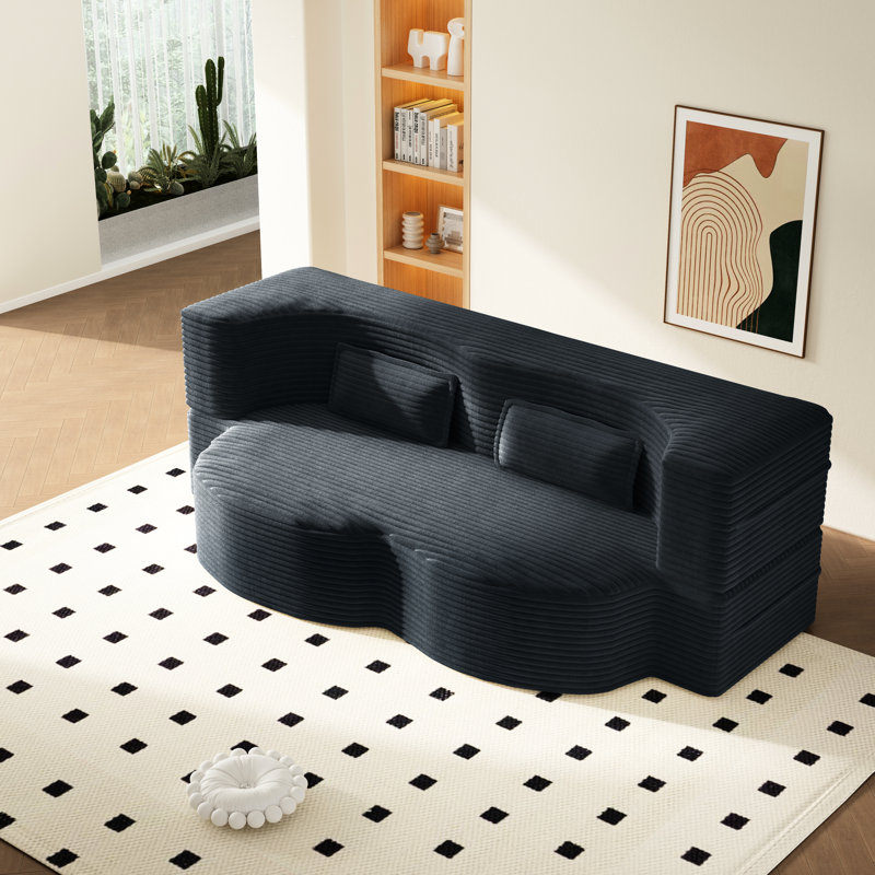 Lit pliant simple en velours côtelé gris foncé, 2 oreillers, sans montage, multi-usages pour petits espaces (chambres d'amis, salon), convertible gris, idéal pour les résidences étudiantes.
