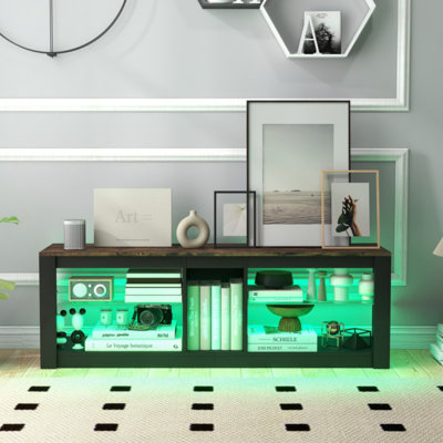 Meuble télé moderne avec éclairage DEL et tablettes réglables pour téléviseurs de 65 po ou moins