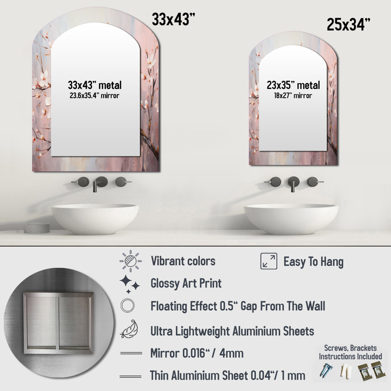Miroir mural rose et blanc, 43 po x 33 po
