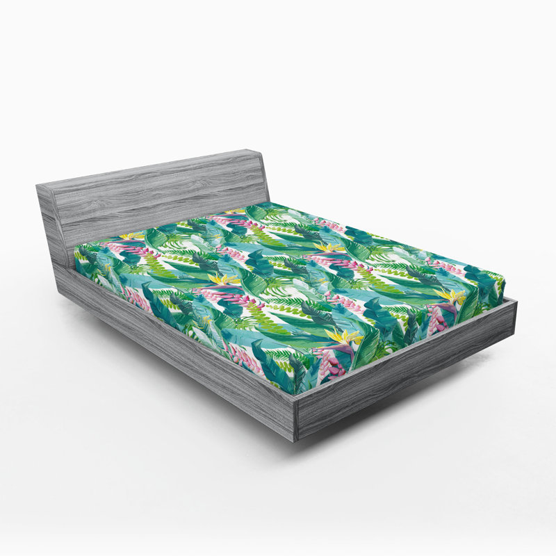 Drap-housse Ambesonne, paquet de 2, Drap-housse grand, Vert / rose / floral blanc