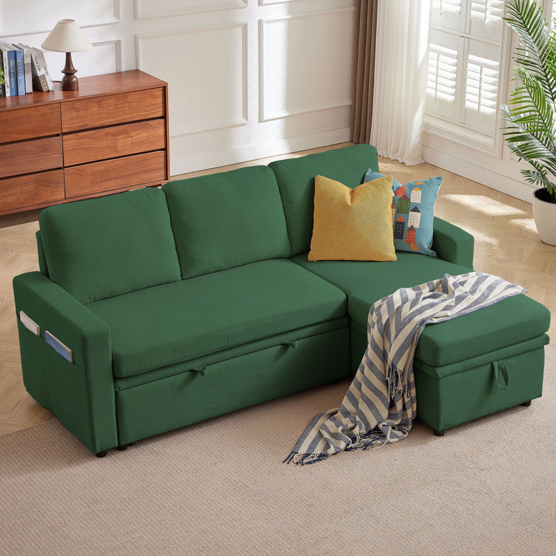 78.94" Upholstered Sleeper Sofa, Green
