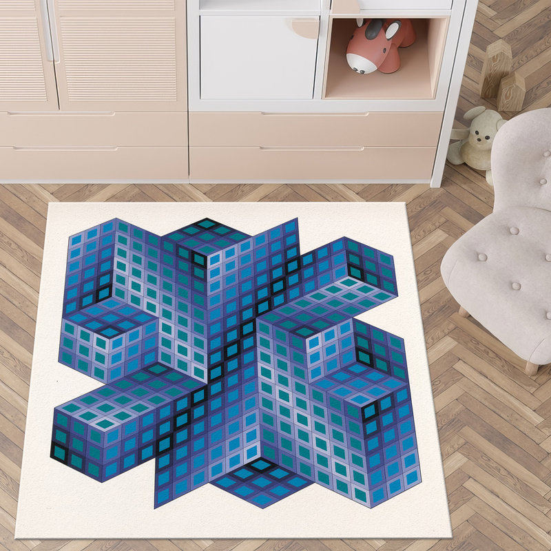 Chic Non-Woven Soft Printed Rug with Intricate Geometric Design for Your Living Room or Bedroom, Square 3'3"