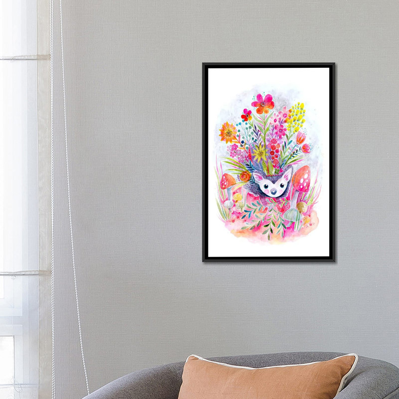 « hedgehog », peinture sur toile tendue, H 26 po x l 18 po x P 1,5 po, Toile avec cadre noir, Pas de tapis