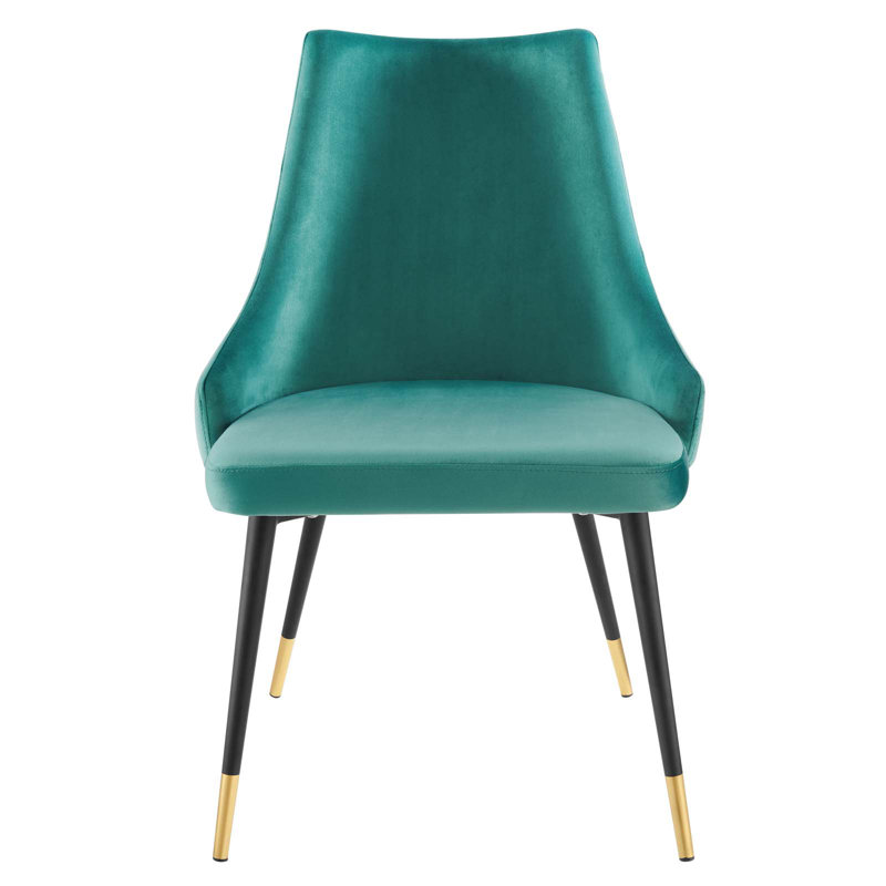 Chaise parsons capitonnée en velours, Tissage uni bleu sarcelle