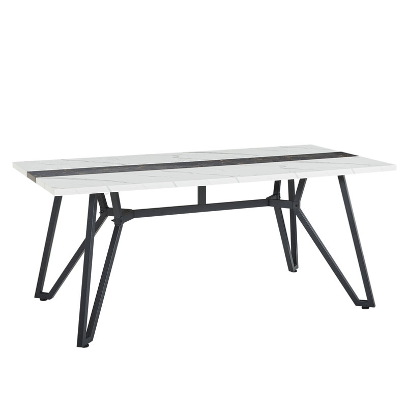 Grande table de salle à manger 70,9 po rectangulaire, grand bureau imperméable en grain de marbre pour 8 personnes, table de salle à manger familiale de luxe avec pieds réglables pour la cuisine, le salon, le bureau, blanc, l 70,9 po x P 35,4 po x H 3