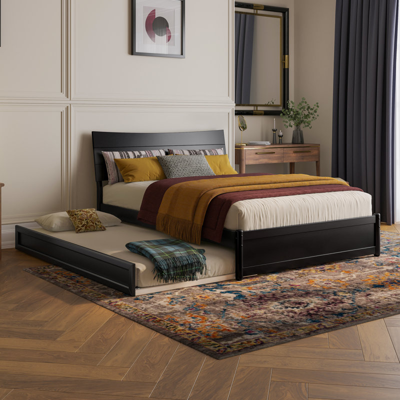 Harlowe Wood Platform Bed with Trundle, Black, Full
