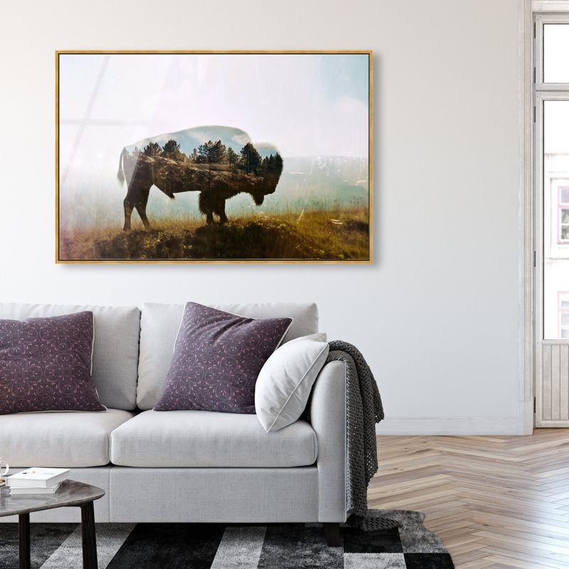 Bison Forest II High-Gloss Frameless Acrylic Glass Wall Art Animals Print by Oliver Gal, Ready to Hang, 15 x 10, 55"H x 37"W