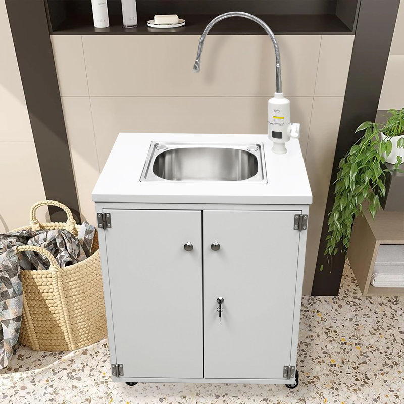 FixtureDisplays® 24 X 18 X 39" Portable Mobile Sink Hot Water Temperature Control Hand Wash Station 10180F