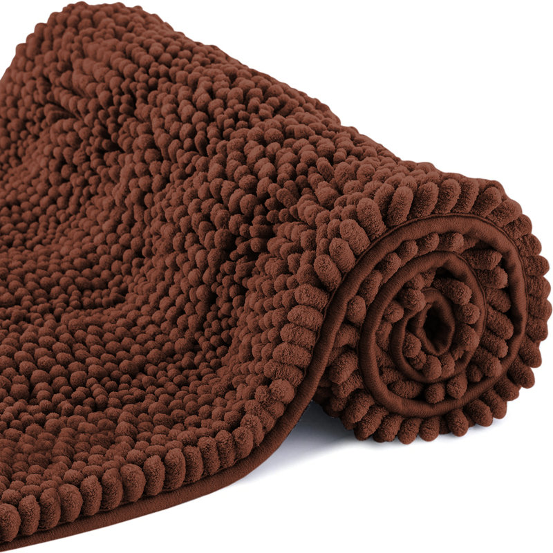 Chenille Non-Slip Non-Slip Bath Mat, Brown, 50cm Width X 80cm Length