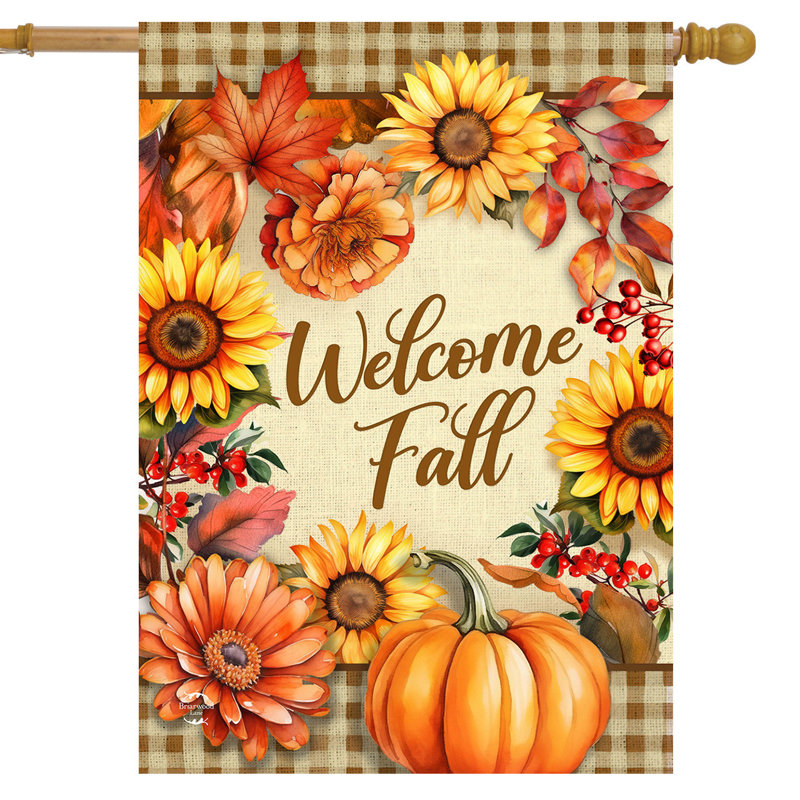 Welcome Fall Flowers House Flag