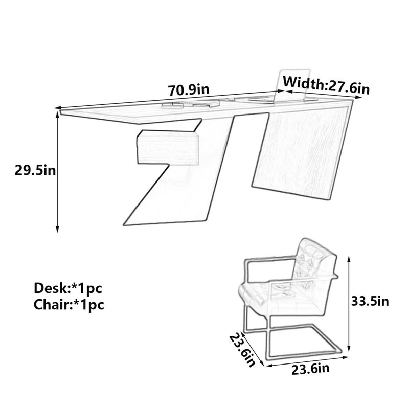 Bureau double caisson Modern, H 29,5 po x l 70,9 po x P 27,6 po