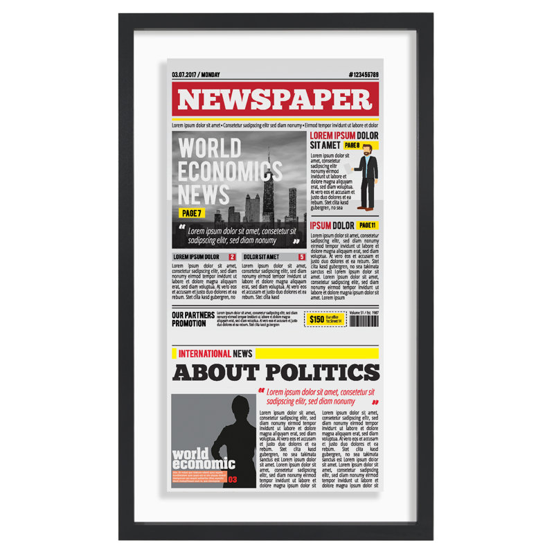 Olley Floating Frame for Newspaper - Composite Wood & Plexiglass - 15x26 - Black