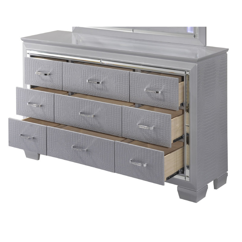 Commode 9 tiroirs avec détails de miroir pour la chambre à coucher