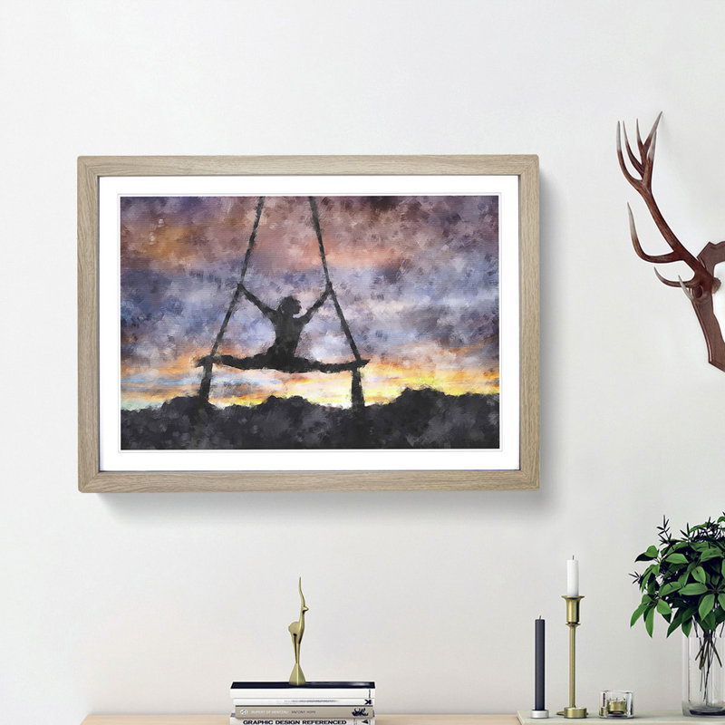 Aerialist Gymnastics at Sunset - Picture Frame Painting Print, Oak Framed, 62cm H x 87cm W x 2cm D