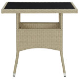 vidaXL Outdoor Dining Table Garden Porch Patio Table with Glass Top PE Rattan