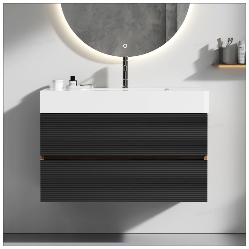 Meuble-lavabo 36 po avec lavabo brillant, Blanc