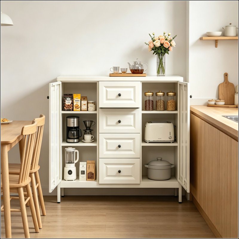 Buffet de rangement autoportant de 40,16 po avec 4 tiroirs, 2 portes et tablettes réglables pour une organisation polyvalente