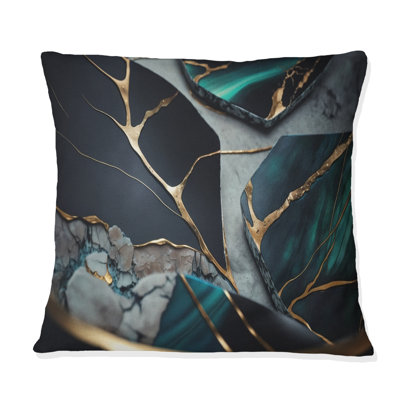 Coussin décoratif abstrait à motif de marbre abstrait Geode Green II