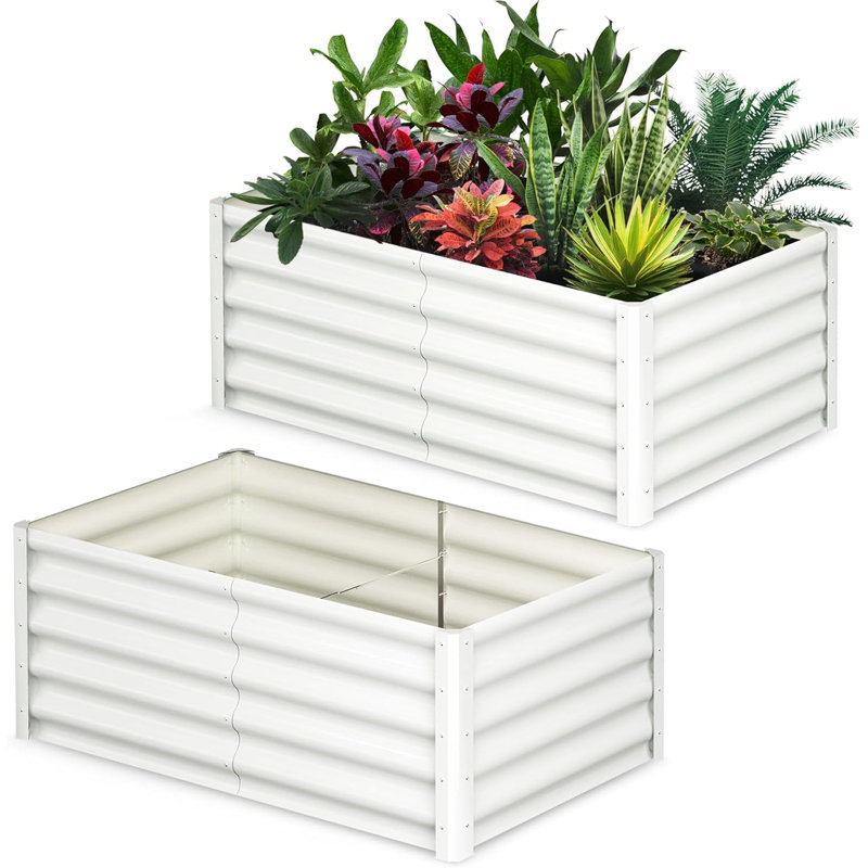Metal Raised Garden Bed, 3.8cm H x 15.2cm W x 7.6cm D, Beige