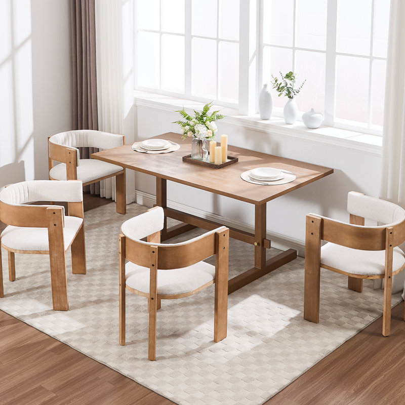 63'' Modern Dining Table For 4-6,Rectangular Kitchen Table, Solid Wood Base, Brown