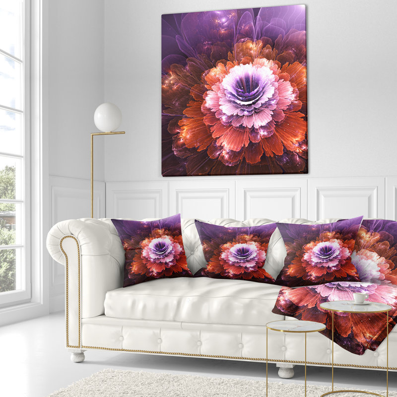 Abstrait fleur rose fractale abstraite - imprimé floral, 18 po x 18 po, Coussin décoratif