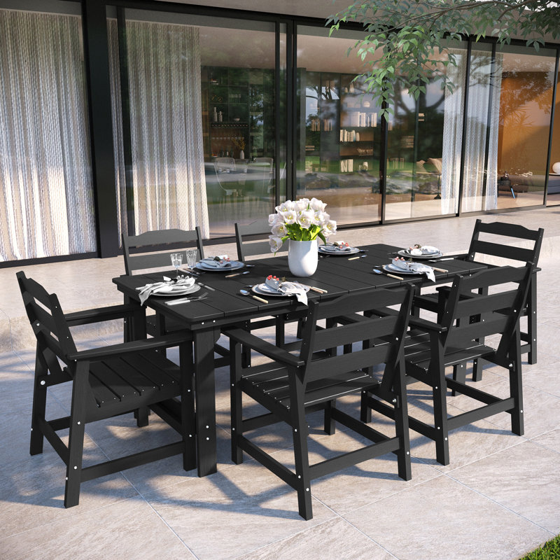 Harborview All-Weather HDPE Outdoor Patio Dining Table With Umbrella Hole, Black