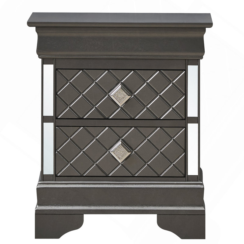 Chic Metallic Black Modern Nightstand, Black/Silver