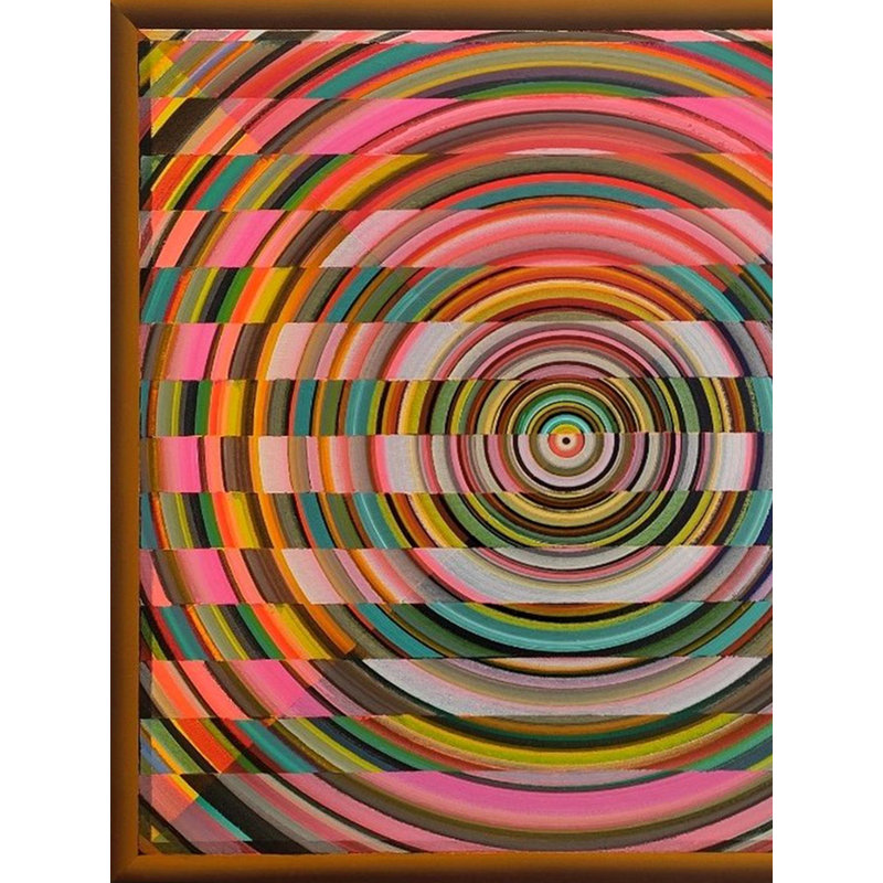 Peinture abstraite à pyramide colorée par Ghanshyam Gupta, art mural géométrique moderne, toile carrée 17 po x 17 po, méditation contemporaine