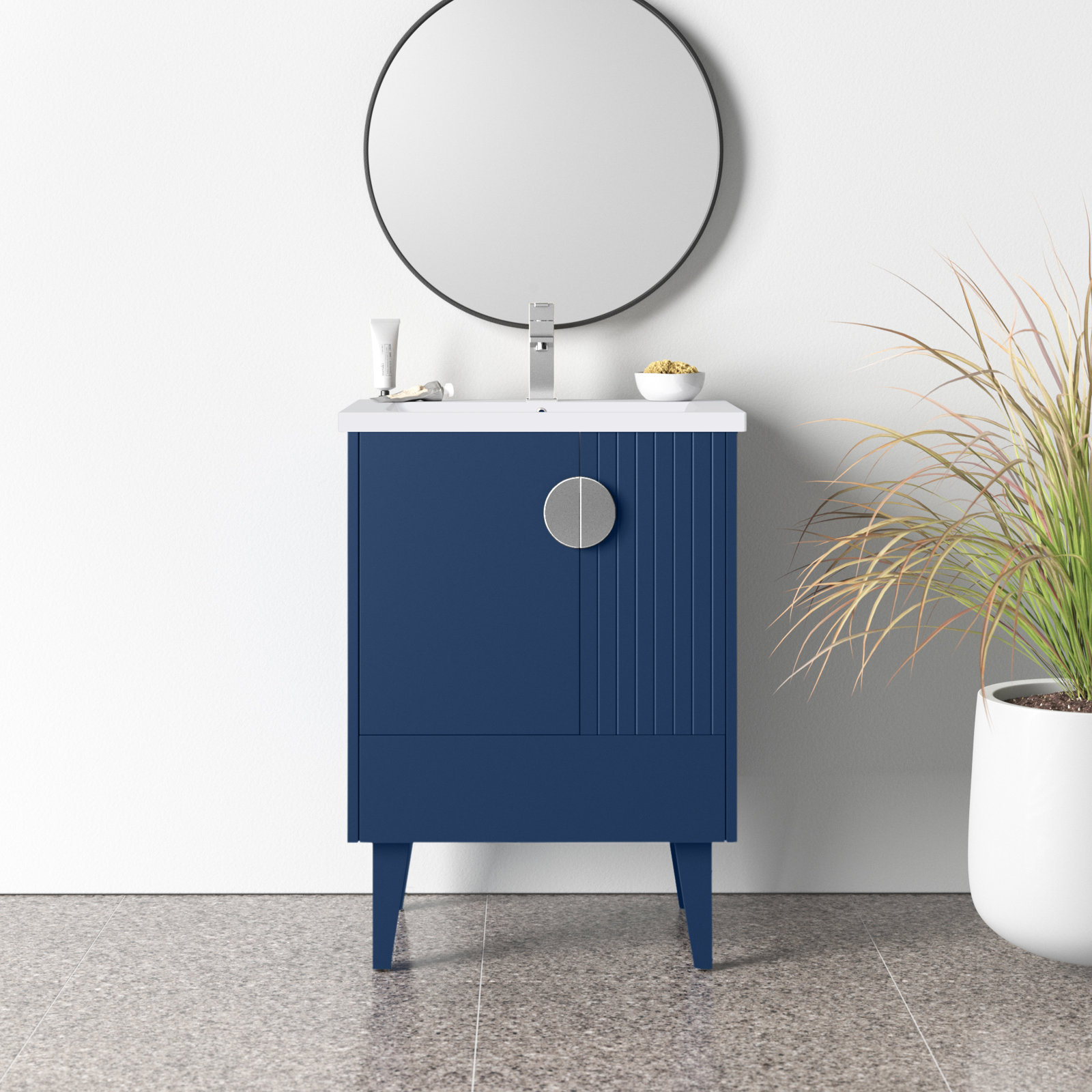 Saimah 24'' Single Bathroom Vanity, Navy Blue, Polished Chrome